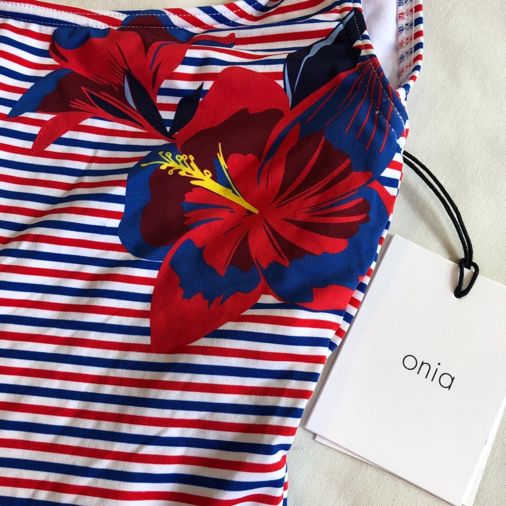 Anthropologie Onia Kelly Hibiscus Stripe Swimsuit - Picture 3 of 6